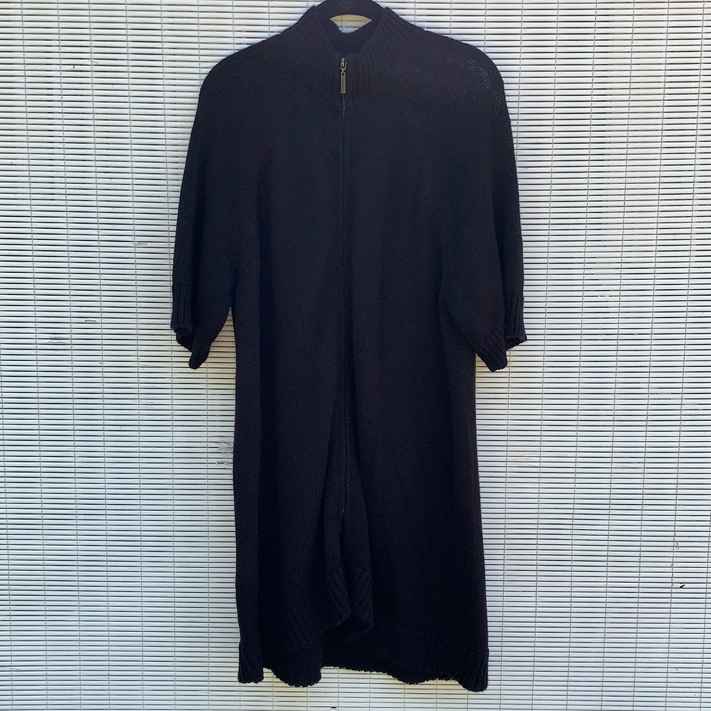 Long Black Knit Zippered Cardigan